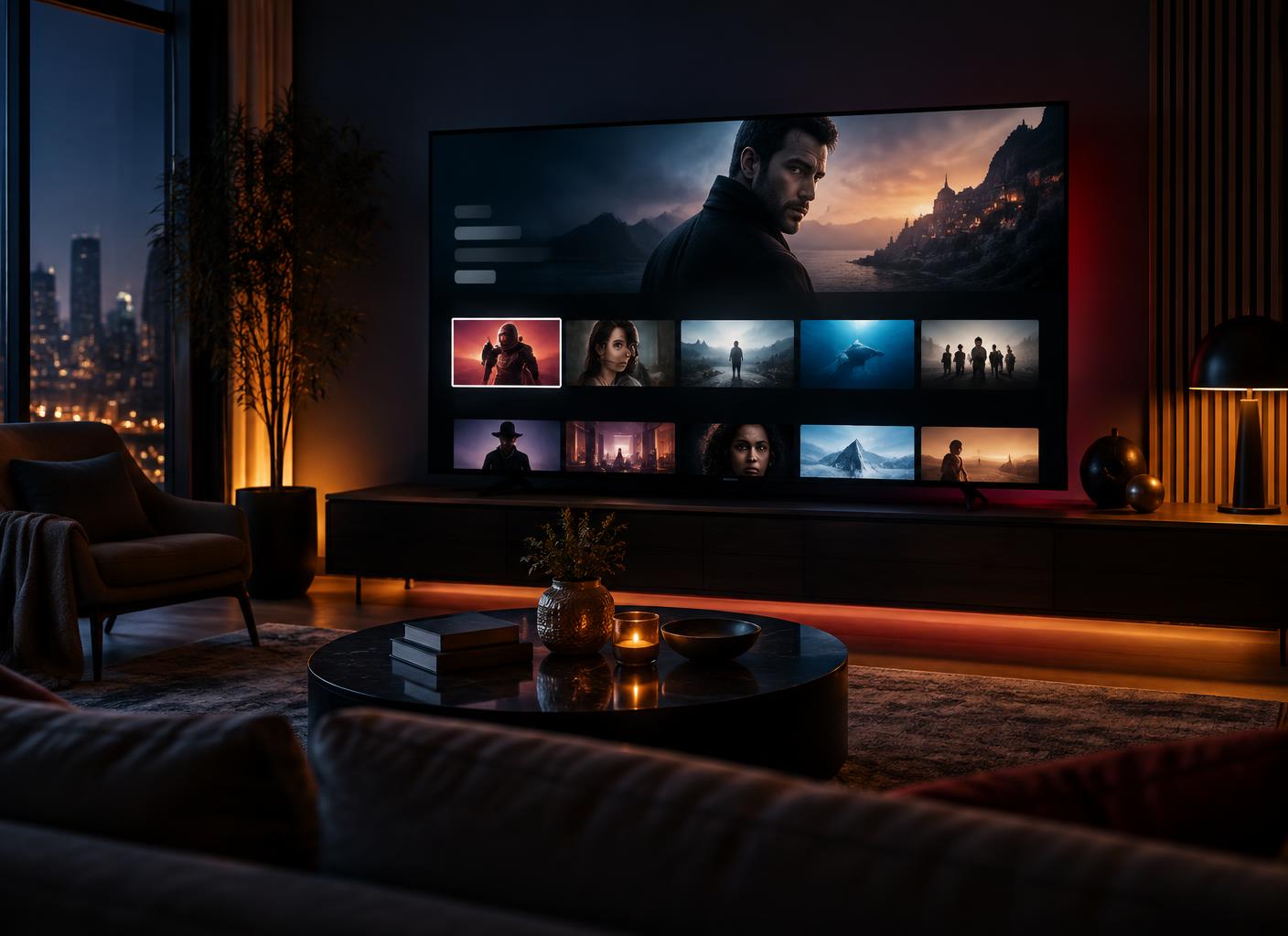 Televizor modern cu interfață de filme și programe TV